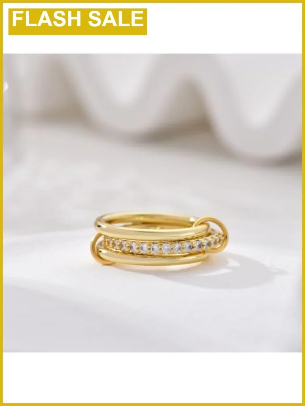 14K Gold Plated Stackable Rings Set Cubic Zirconia Interlocked Bands Women